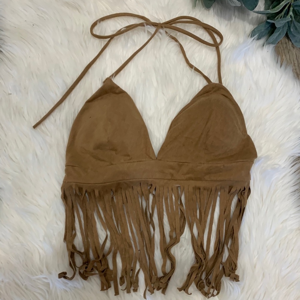 Brown Fringe Bralet Top